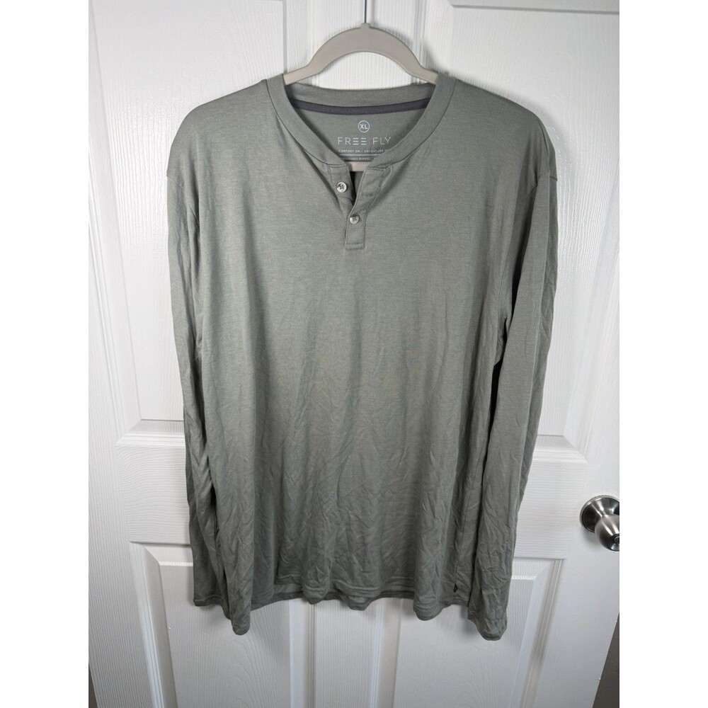Free Fly Shirt Mens XL Gray Henley Long Sleeve Bamboo Blend Performance Stretch